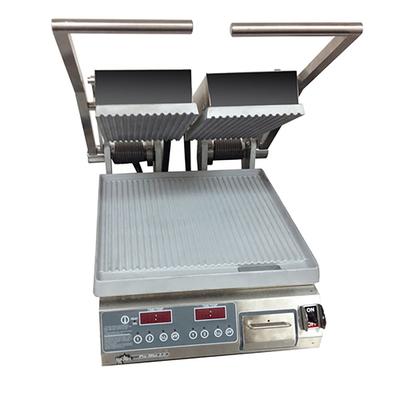 Star PGT14D 208/240/1 Double Commercial Panini Press w/ Aluminum Grooved Plates, 240v/1ph, Grooved Aluminum Plates, Split Top, Stainless Steel