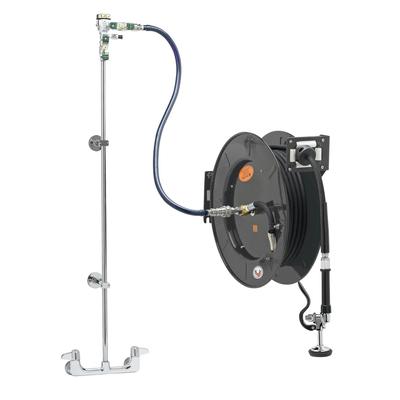 T&S 5HR-242-01XE1 Double Temperature Open Hose Reel Assembly w/ 50 ft Hose & Mixing Faucet, 1/2" Female Inlets, Black