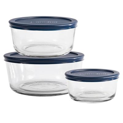 Anchor 92001L20 6 Piece Round Glass Food Storage Container Set w/ Blue Lids, Clear