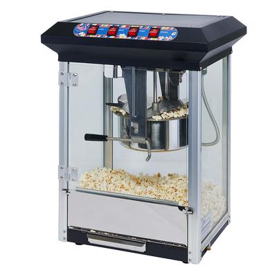 Winco POP-8B Countertop Popcorn Machine w/ 8 oz Kettle & Warmer Light, 120v, Black