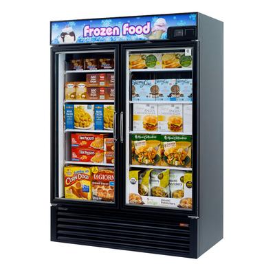 Turbo Air TGF-49FB-N 54 3/8" 2 Section Display Freezer w/ Swing Doors - Bottom Mount Compressor, Black, 115v, Bottom-Mount Compressor