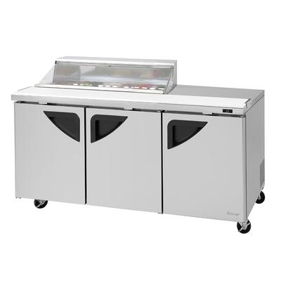 Turbo Air TST-72SD-12S-N-CL 72 5/8" Super Deluxe Sandwich/Salad Prep Table w/ Refrigerated Base, 115v, 3 Solid Doors, Clear Lid, Stainless Steel