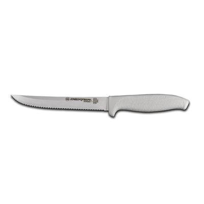Dexter Russell SG156SC-PCP 6" Utility Slicer w/ Soft White Rubber Handle, Carbon Steel, 6" Blade w/ Scalloped Edge