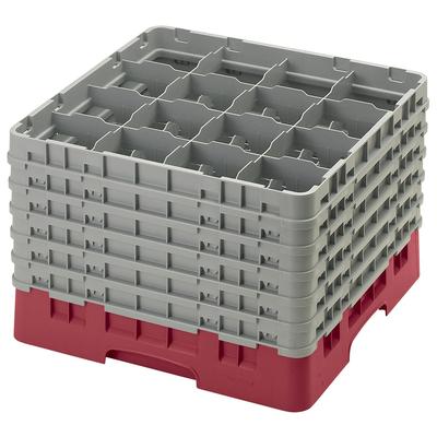 Cambro 16S1214416 Camrack Glass Rack w/ (16) Compartments - (6) Gray Extenders, Cranberry, Full Size, Polypropylene, Red