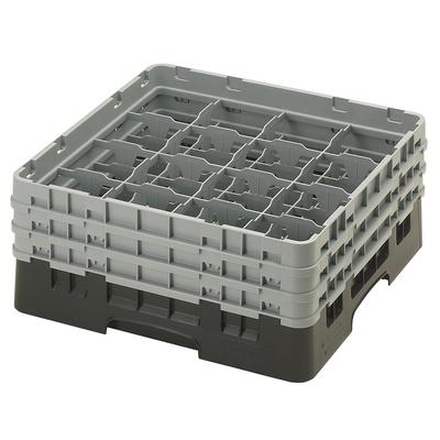 Cambro 16S638110 Camrack Glass Rack w/ (16) Compartments - (3) Gray Extenders, Black, 3 Soft Gray Extenders
