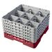 Cambro 9S958416 Camrack Glass Rack w/ (9) Compartments - (5) Gray Extenders, Cranberry, 5 Soft Gray Extenders, Red