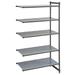 Cambro CBA185484S5580 Camshelving Basics Solid Add-On Shelf Kit - 5 Shelves, 54"L x 18"W x 84"H, 5 Tiers