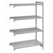 Cambro CPA185484VS4PKG Camshelving Premium Vented/Solid Add-On Shelving Unit - 4 Shelves, 54"L x 18"W x 84"H, 1 Solid, 3 Vented Shelves, Antimicrobial Protection