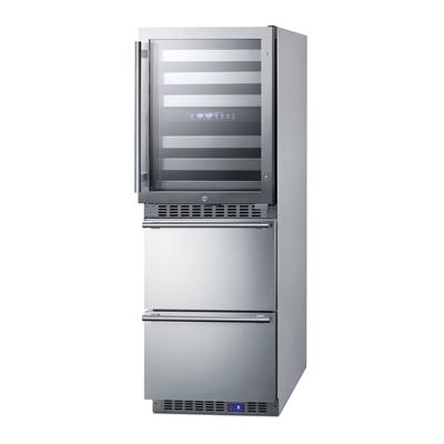 Summit SWCDAR24 23 5/8" Commercial Wine Cooler/Drawer Refrigerator Combo w/ (2) Zones - 46 Bottle Capacity, 115v, Silver