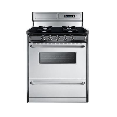 Summit TNM2307BKW 30"W Gas Stove w/ 4 Burners - Black/Stainless, Natural Gas, Silver, Gas Type: NG