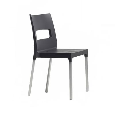 emu 9008 Olly Indoor/Outdoor Stackable Side Chair - Black Plastic w/ Aluminum Frame, Polypropylene/Aluminum