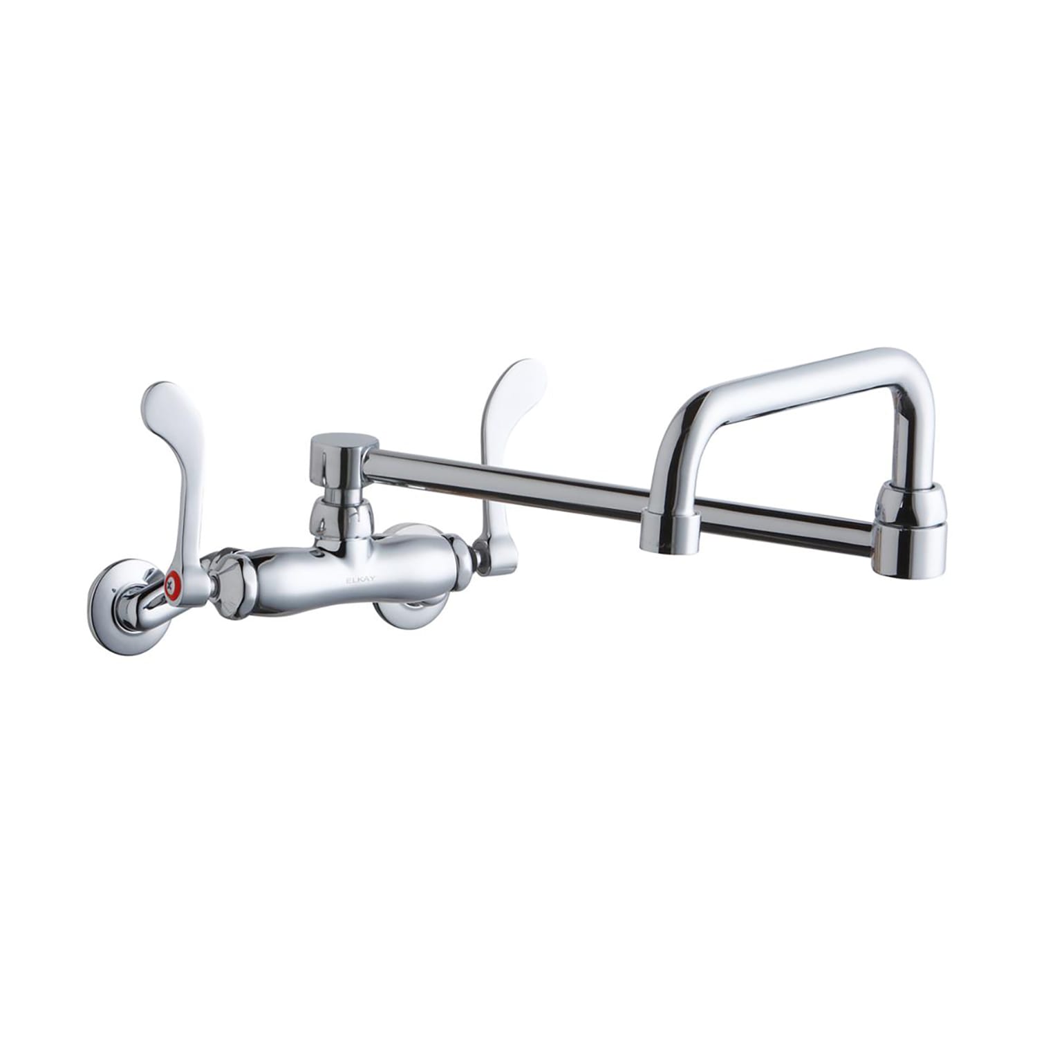 Elkay LK945DS20T4T Splash Mount Faucet w/ 19 1/2" Double Jointed Swing Spout & 4" Wrist Blade Handles - 8" Centers, Chrome