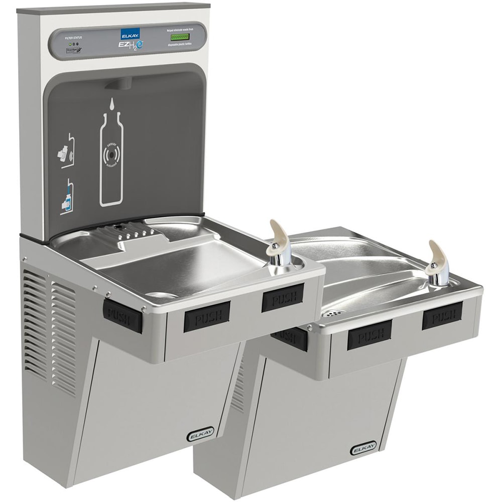 Elkay LMABFTLDDWSLK Wall Mount Bi Level Drinking Fountains w/ Bottle Filler - Non Refrigerated, Filtered, Gray