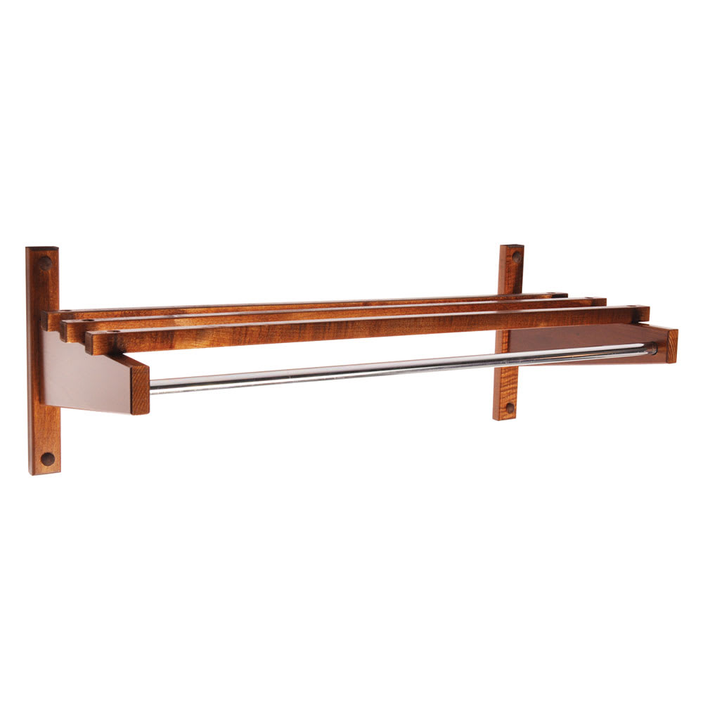CSL TEC-30W 30" Economy Wooden Commercial Coat Rack w/ Hanging Rod, Walnut, Brown