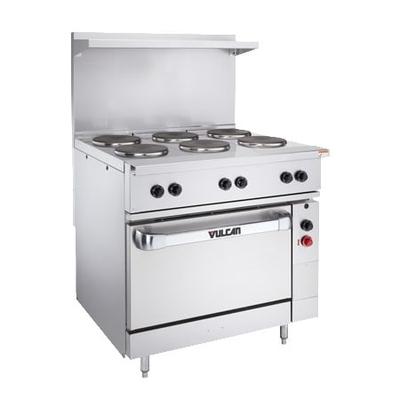 Vulcan EV36S-2FP2HT480 36" Commercial Electric Range w/ (2) French Hot Plates & (2) Hot Tops, 480v/3ph, Stainless Steel