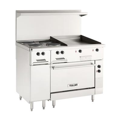 Vulcan EV48S-4FP24G240 48" EV Series Commercial Electric Range w/ 4 French Hot Plates & Griddle, 240v/1ph/3ph, Stainless Steel