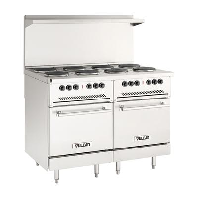 Vulcan EV48SS-8FP480 48" EV Series Commercial Electric Range w/ 8 French Hot Plates, 480v/1ph/3ph, Stainless Steel