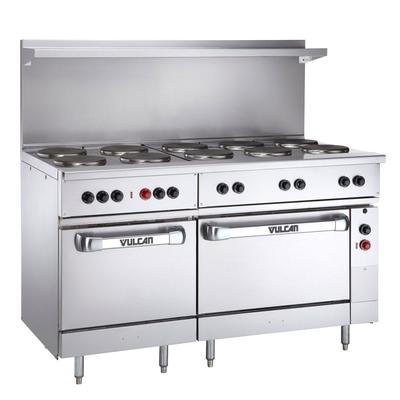 Vulcan EV60SS-10FP480 60" EV Series Commercial Electric Range w/ 10 French Hot Plates, 480v/1ph/3ph, Stainless Steel