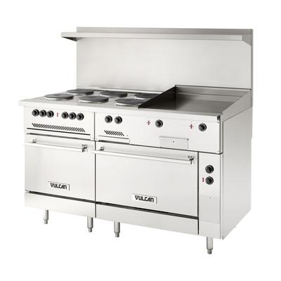 Vulcan EV60SS-6FP24G240 60" Commercial Electric Range w/ (6) French Hot Plates & (1) Griddle, 240v/1ph, Stainless Steel