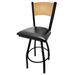 Oak Street SL2150-1S-P Swivel Commercial Bar Stool w/ Solid Wood Back & Wood Seat, Black Metal