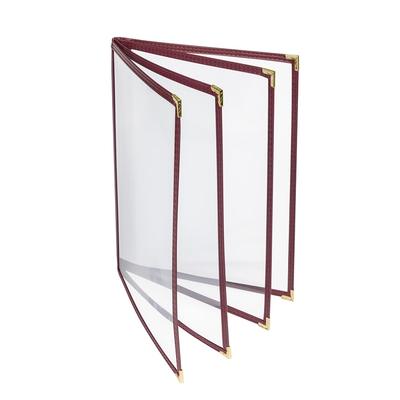 Risch TEDD 8.5X14 Quad Pocket Vinyl Menu Cover, 8 1/2"W x 14"H, Maroon, Leatherette, Red