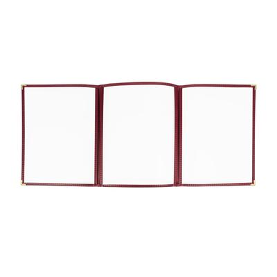 Risch TET 8.5X11 Triple Pocket Vinyl Menu Cover, 8 1/2"W x 11"H, Maroon Leatherette, Red