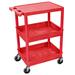 Luxor RDSTC211RD 3-Level Polymer Utility Cart w/ 300-lb Capacity, Raised Ledges, Red