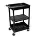 Luxor STC121-B 3 Level Polymer Utility Cart w/ 300 lb Capacity - Raised Ledges, Black