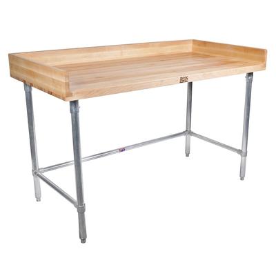 John Boos DNB11 96" Maple Top Bakers Table w/ 4" Splash & Open Base, 30"D, 4" Side and Rear Riser, Antimicrobial Top