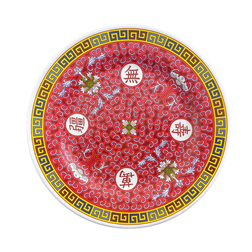Thunder Group 1010TR 10 3/8" Round Longevity Plate - Melamine, Red/White, 12/Pack, Multi-Colored