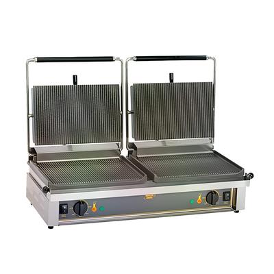 Equipex DIABLO G/S Double Commercial Panini Press w/ Cast Iron Grooved & Smooth Plates, 208-240v/1ph, (2) 14" x 9.5" Surfaces, Stainless Steel