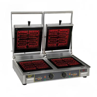 Equipex DIABLOVG ST/SB Double Commercial Panini Press w/ Ceramic Smooth Plates, 208-240v/1ph, Vitroceramic Plates, Stainless Steel