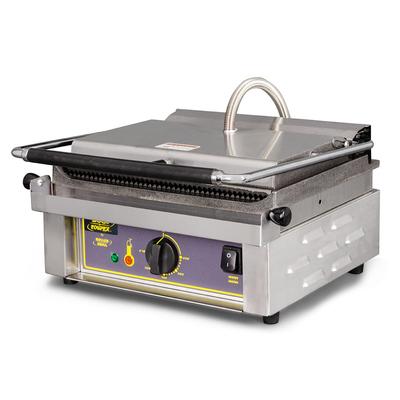 Equipex PANINI G/G Single Commercial Panini Press w/ Cast Iron Grooved Plates, 208-240v/1ph, Stainless Steel
