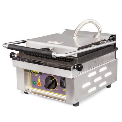 Equipex SAVOY G/G Single Commercial Panini Press w/ Cast Iron Grooved Plates, 120v, 120 V, Stainless Steel