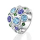 Bague ronde évidée en acier inoxydable pour femme bijoux en pierre brillante CZ bleu et vert
