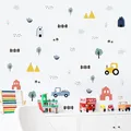 Boho Cartoon Vinyl Wall Sticker Cute Farm Car Tractors and Houses Tree Interconnexion Nursery