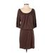 Talbots Casual Dress - DropWaist Boatneck 3/4 sleeves: Brown Print Dresses - Women's Size P Petite