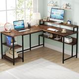 59" Corner L Shaped Desk with Monitor Stand and Storage Shelf,Reversible Large Workstation Desk Furniture for Home Office