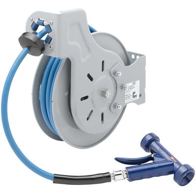 T&S B-7232-11 35' Open Epoxy Coated Steel Hose Reel with MV-3516-24 Aluminum Rear Trigger Water Gun