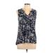 Simply Vera Vera Wang Sleeveless Top Blue Floral V Neck Tops - Women's Size Small