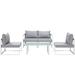 Modern Urban Contemporary 5 pcs Outdoor Patio Sectional Sofa Set White Grey Fabric Steel