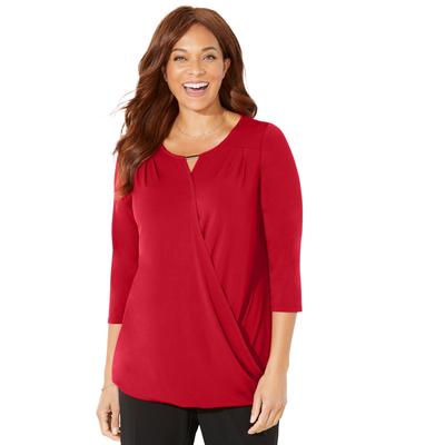 Plus Size Women's Wrap Front Top by Catherines in Classic Red (Size 2X)