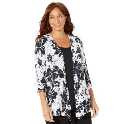 Plus Size Women's Cardigan and Tank Duet by Catherines in Black Tropical Foliage (Size 2X)