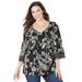 Plus Size Women's Crochet Trim Peasant Blouse by Catherines in Black Floral Paisley (Size 5X)