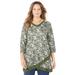Plus Size Women's Crossover Hem Duet Top by Catherines in Olive Green Paisley Floral (Size 6X)