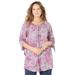 Plus Size Women's Ruched Neck Tie-Sleeve Top by Catherines in Vintage Rose Outlined Paisley (Size 4X)