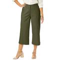 Plus Size Women's Stretch Cotton Chino Wide-Leg Crop by Jessica London in Dark Olive Green (Size 28 W)