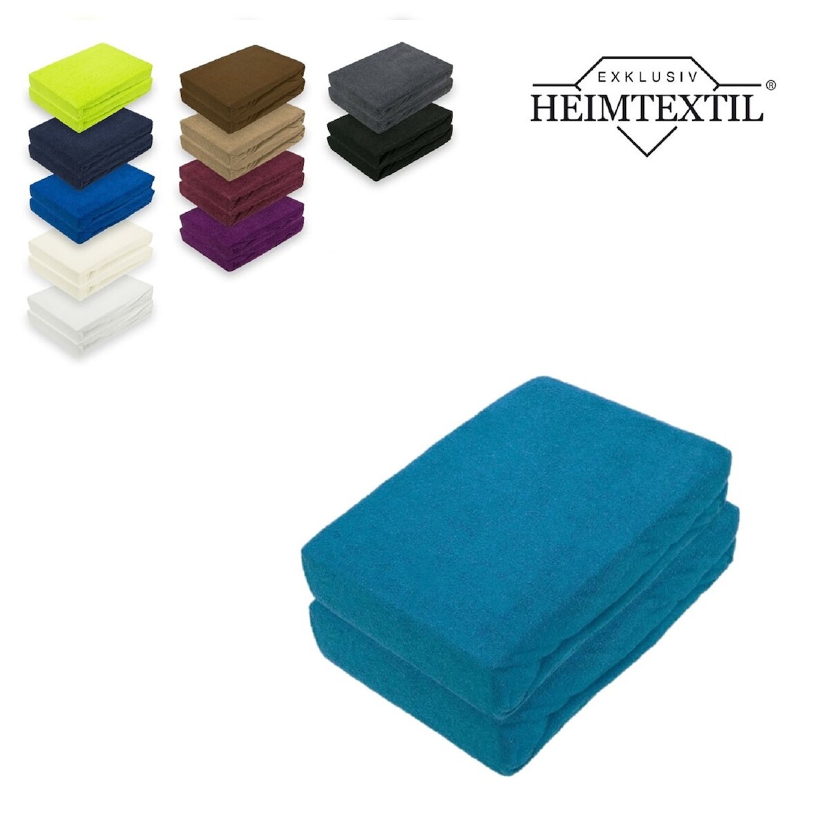 EXKLUSIV HEIMTEXTIL Doppelpack Frottee Spannbettlaken Premium Petrol 180 - 200 x 200 cm Image