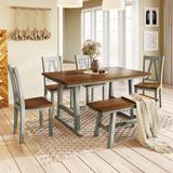 Gracie Oaks Tranel 6 Piece Dining Table Set w/ Bench Wood in White | 30 H x 36 W x 59.7 D in | Wayfair 167A444BA6F3417BA05E6B3EF6E75B57