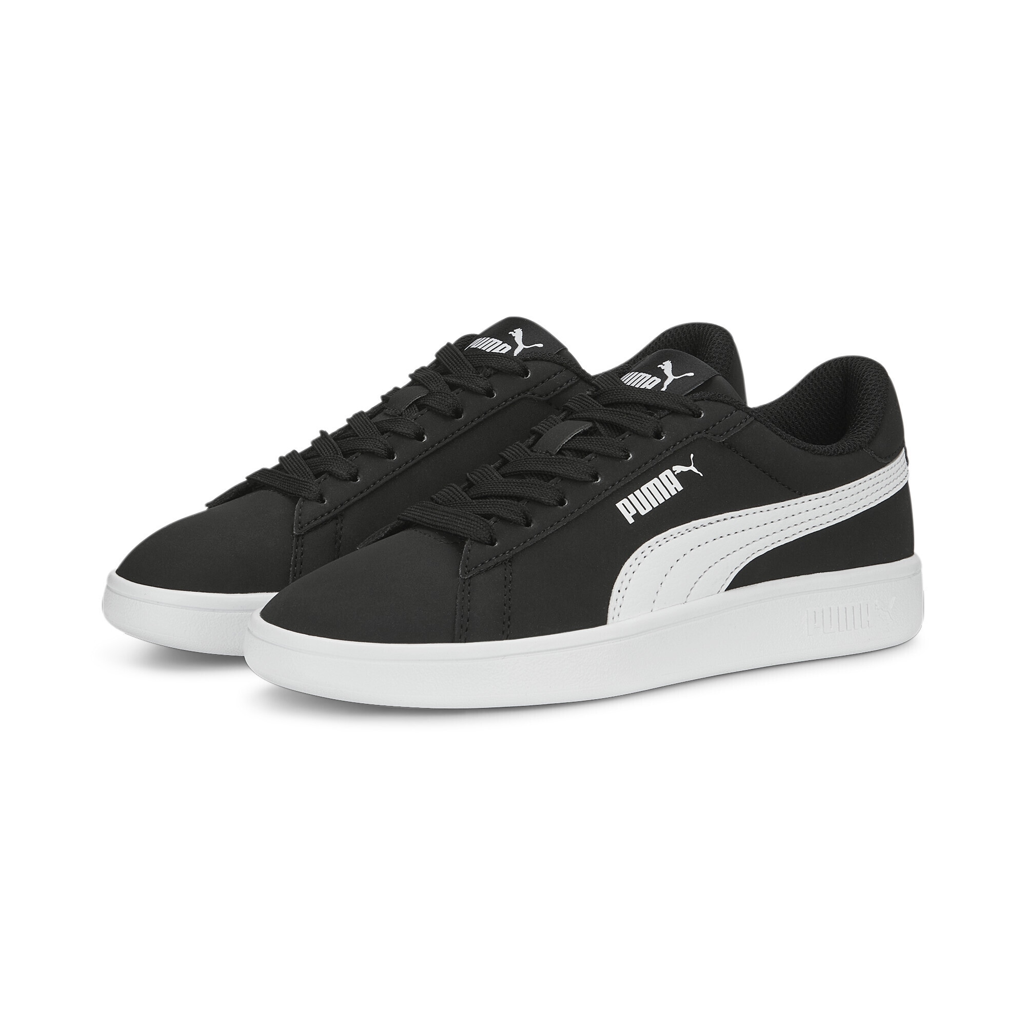 Sneaker PUMA "Smash 3.0 Buck Sneakers Kinder", Kinder, Gr. 35,5, schwarz-weiß (schwarz, weiß), Obermaterial: Synthetik, Textil, Leder; Futter: Textil; Innensohle: Textil; Laufsohle: Gummi, Schuhe Sneaker